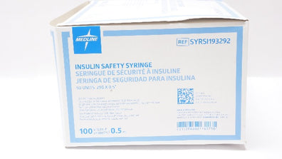 Medline SYRSI193292 Insulin Safety Syringe 0.5ml 29G x 0.5inch - Box of 100